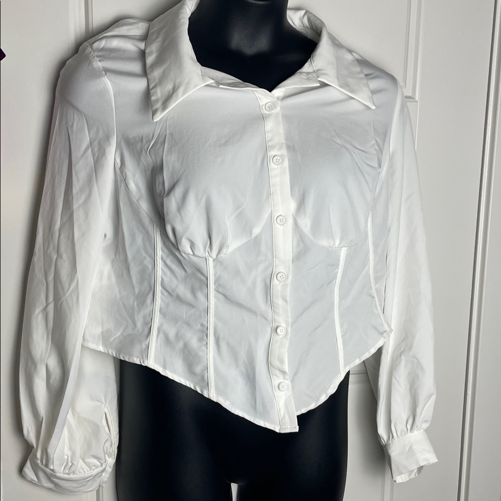 SHEIN White Button Down Blouse Long Sleeve Size 2XL